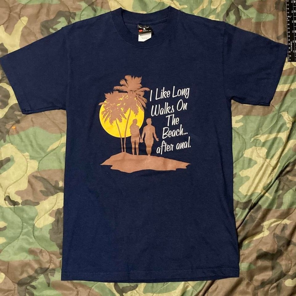 Vintage y2k navy humor graphic‎ tee Hanes Beefy womens S/16